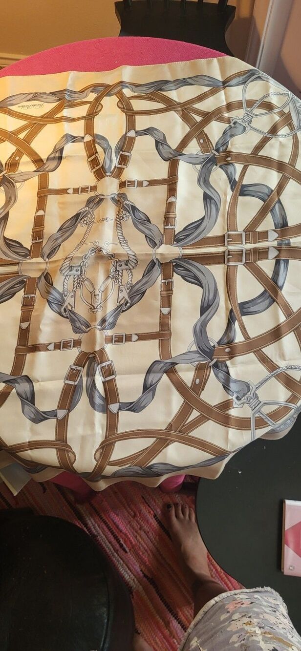 BROOKS BROTHERS 100% Silk Equestrian Scarf Made in Italy -34” Square Rolled Edge - Picture 5 of 5